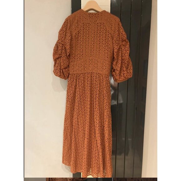 JOHANNA ORTIZ Magical Discipline Burnt Orange Eyelet Cotton Dress Size US 2 - Picture 11 of 12